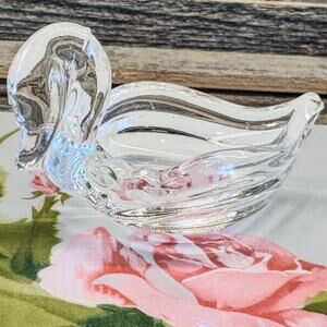 Vintage Glass Heart Shaped Swan, Salt Cellar Open Salt Dish, Trinket Dish
